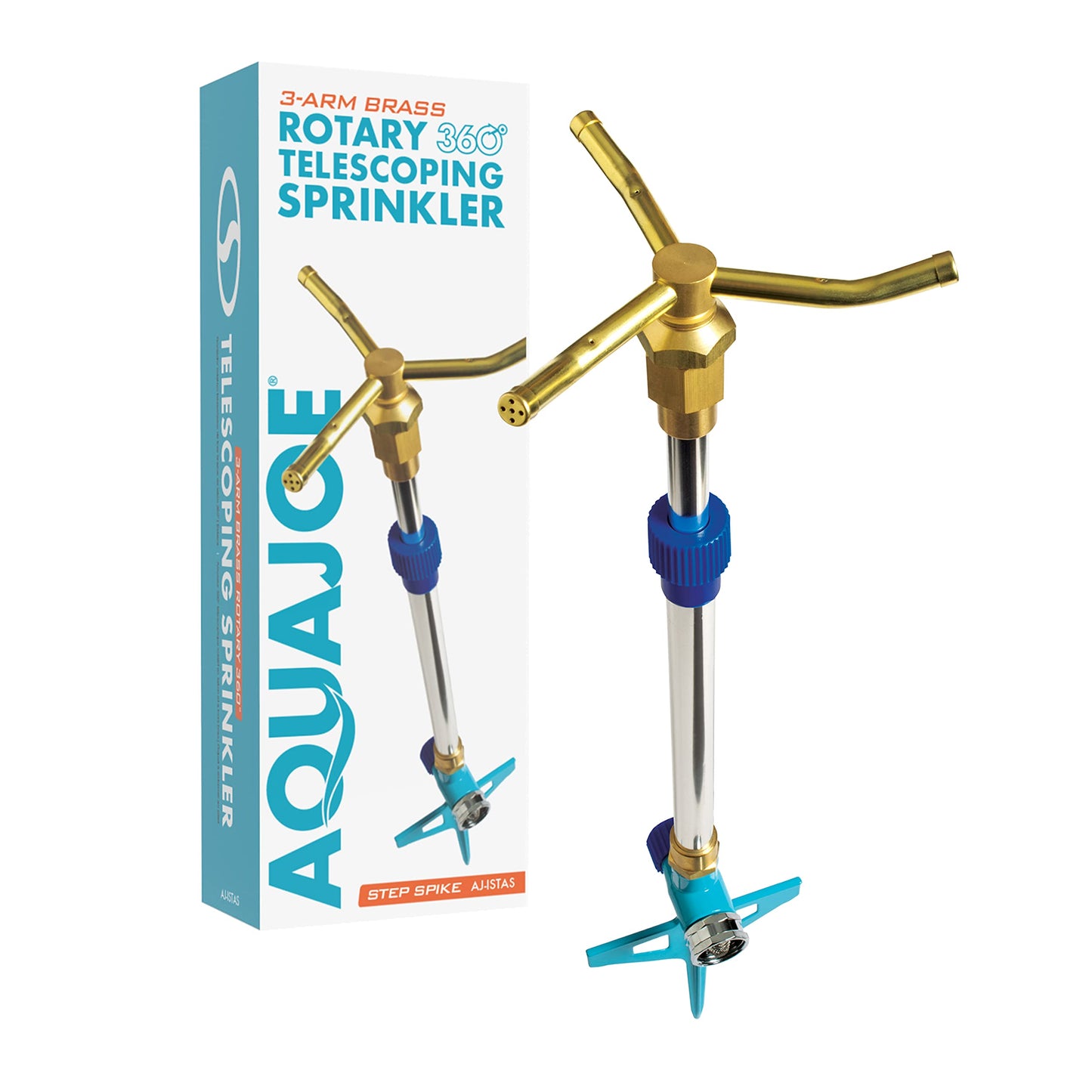 Aqua Joe AJ-ISTAS Indestructible Brass 3-Arm Rotating Sprinkler w/Telescopic Spike up to 31 Inches