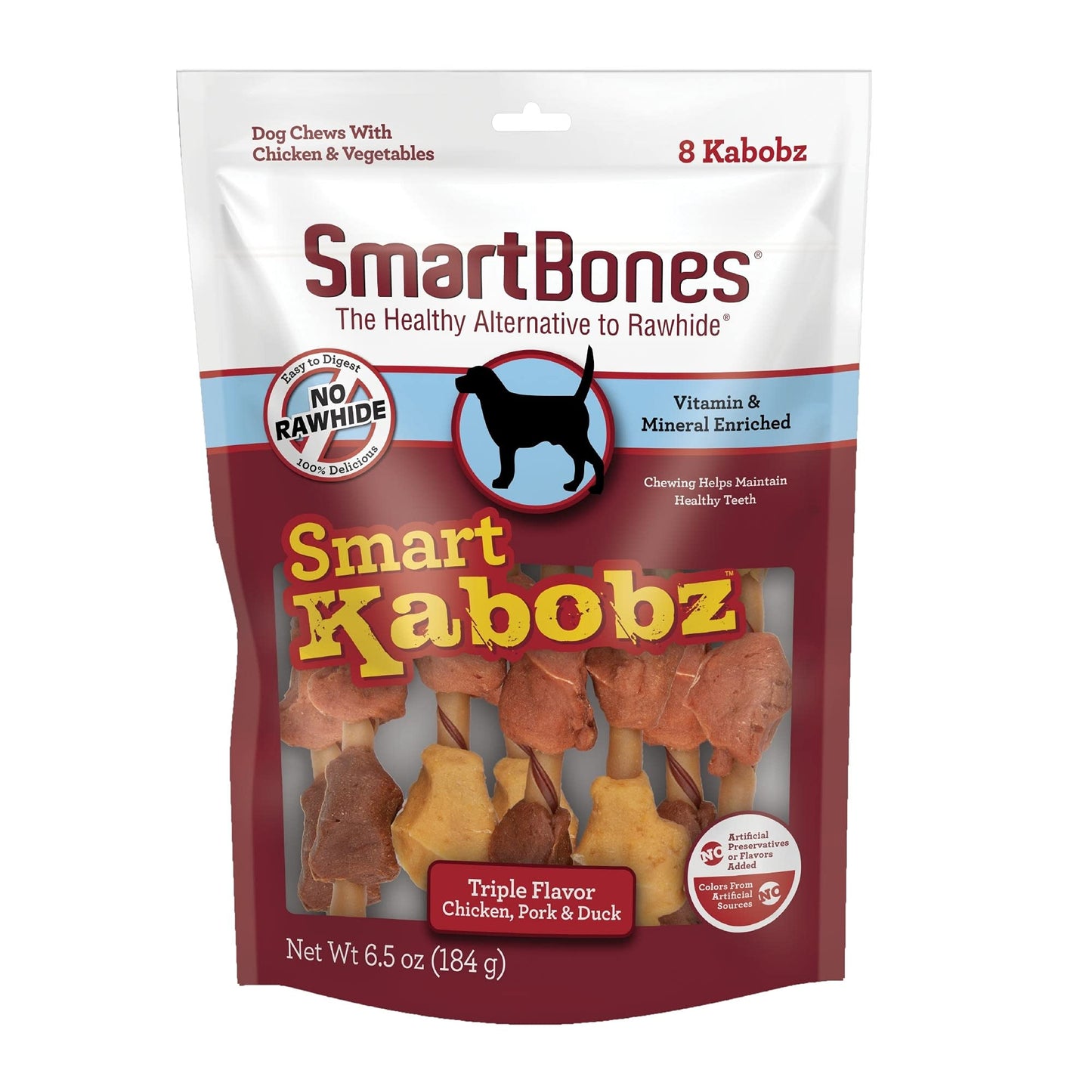 SmartBones Smart Kabobz, 8 Count, Rawhide-Free Chews For Dogs, Made With Real Chicken, Pork And Duck, 6.5 oz