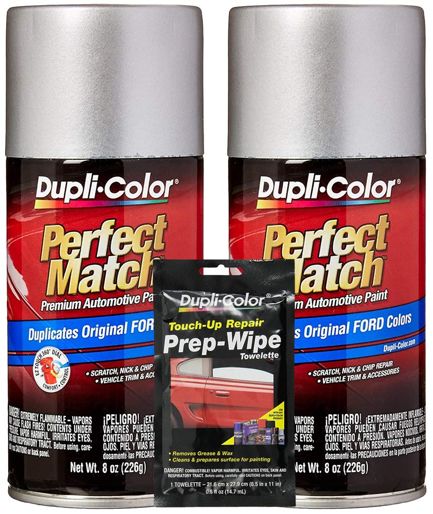 Duplicolor Silver Birch Exact-Match Automotive Paint Compatible with Ford Vehicles - 8 oz, Bundles with Prep Wipe (3 Items)