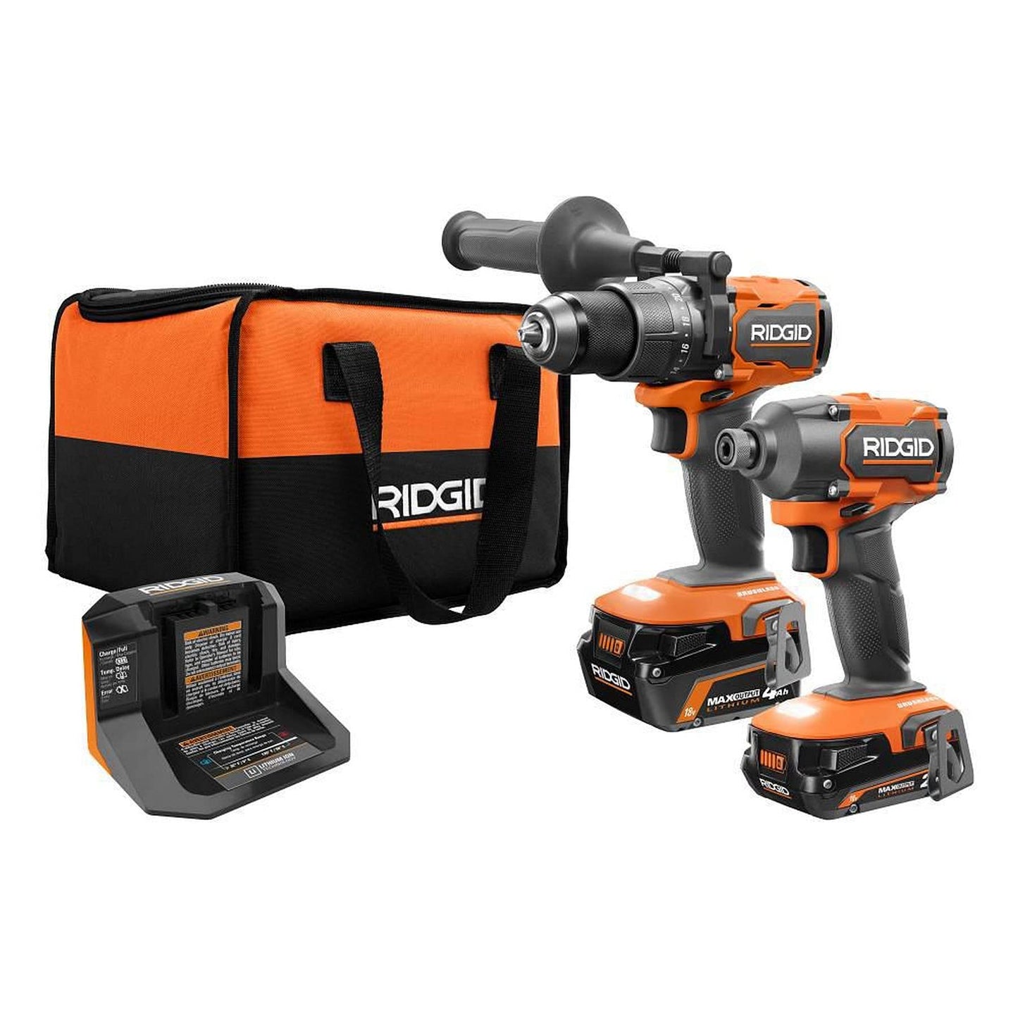 RIDGID 18V Brushless Cordless 2-Tool Combo Kit with Hammer Drill, Impact Driver, (2) Batteries, Charger, and Bag