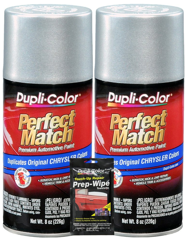 Dupli-Color Bright Silver Metallic Perfect Match Automotive Paint For Chrysler Vehicles - 8 oz, Bundles with Prep Wipe (3 Items)