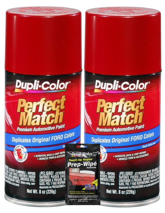 Dupli-Color Candy Apple Red Exact-Match Automotive Paint For Ford Vehicles - 8 oz, Bundles with Prep Wipe (3 Items)