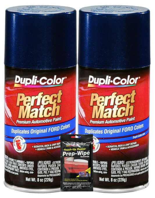 Dupli-Color Twilight Blue Metallic Exact-Match Automotive Paint for Ford Vehicles - 8 oz, Bundles with Prep Wipe (3 Items)