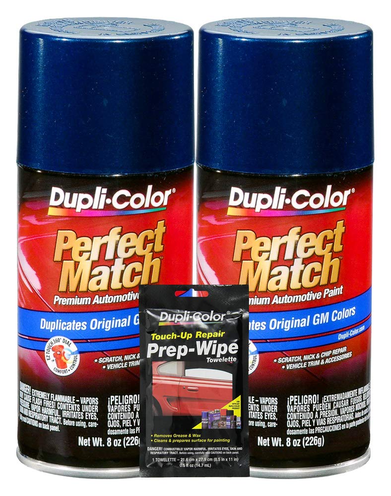 Dupli-Color Indigo Blue Metallic Exact-Match Automotive Paint For GM Vehicles - 8 oz, Bundles Prep Wipe (3 Items)