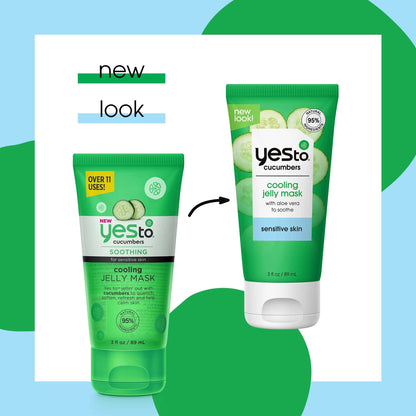 Yes To Cucumber Cooling Jelly Mask, Hydrating Bouncy Lightweight Gel Mask That Leaves Skin Feeling Cool, Soothed & Refreshed, With Cucumber Extract & Antioxidants Natural Vegan & Cruelty Free, 3 Fl Oz