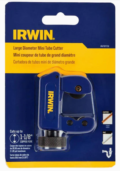 IRWIN Pipe Cutters Irwin-Tools (LARGE DIAMETER MINI TUBE AND PIPE CUTTER 1/8-1-1/8inch CAPACITY). Cuts Copper, Brass, Aluminum, PVC, and Thin-Wall Conduit Tubing & Pipes IRHT81732