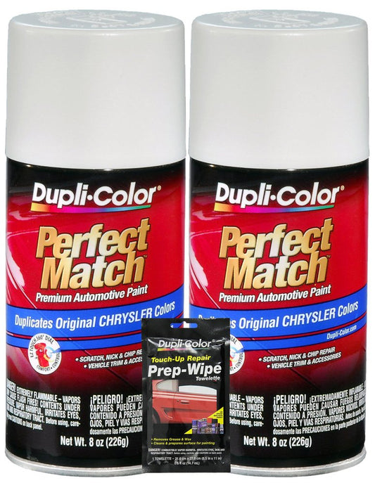 Dupli-Color Bright White Perfect Match Automotive Paint for Chrysler Vehicles - 8 oz, Bundles with Prep Wipe (3 Items)