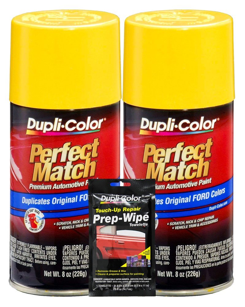 Dupli-Color Chrome Yellow Exact-Match Automotive Paint For Ford Vehicles - 8 oz, Bundles with Prep Wipe (3 Items)