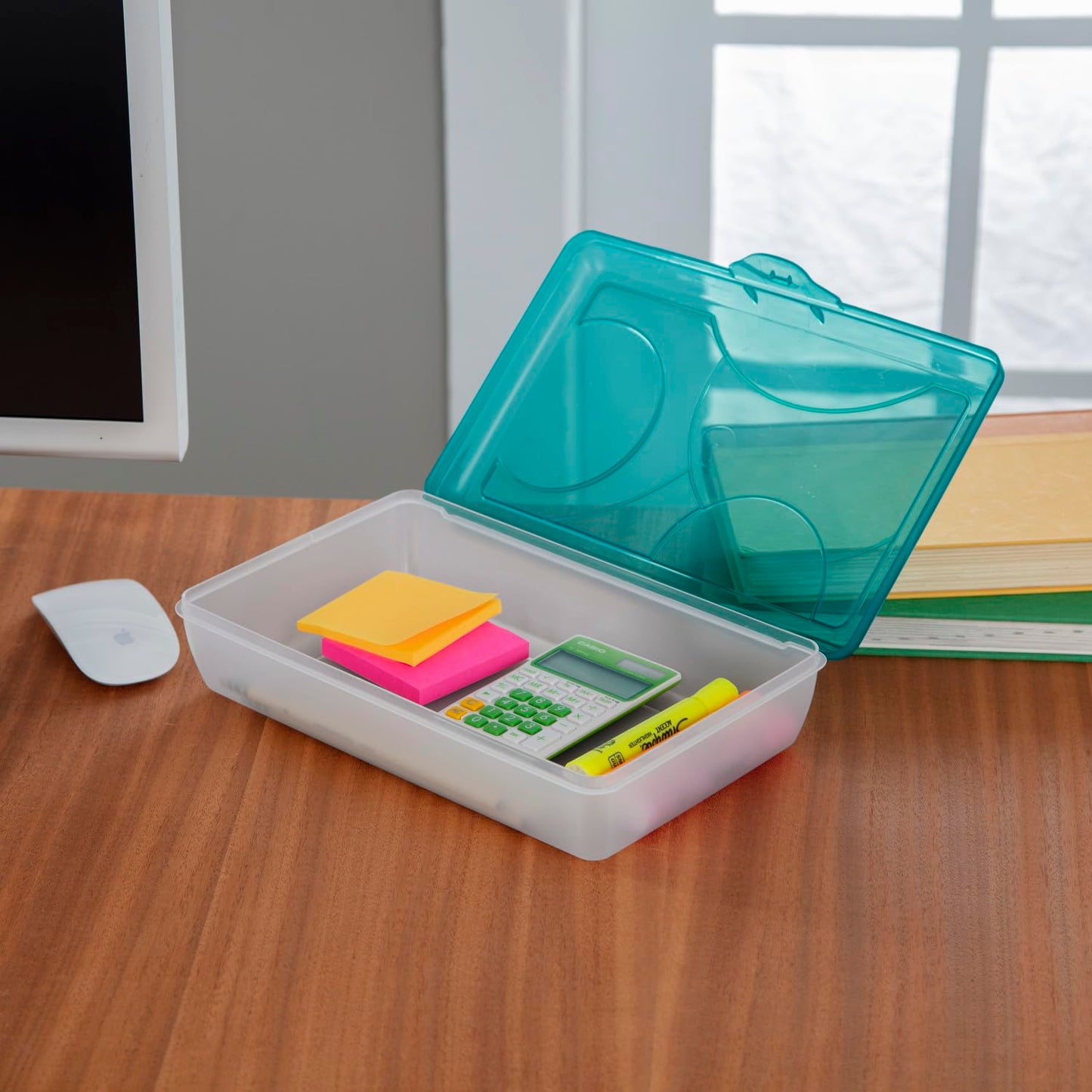 Sterilite Small Pencil Box Plastic, Molokai Blue Tint, 12 Pack