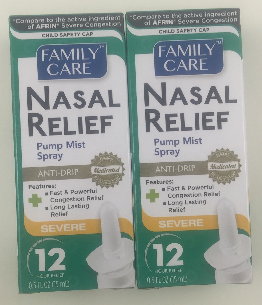 2 Pack - Family Care Nasal Relief Anti-drip Pump Mist - Oxymetazoline HCl