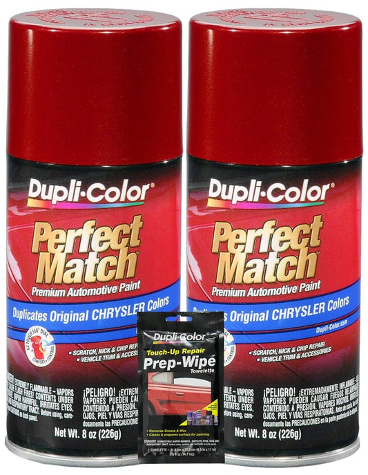 Dupli-Color Inferno Red Metallic Perfect Match Automotive Paint For Chrysler Vehicles - 8 oz, Bundles with Prep Wipe (3 Items)