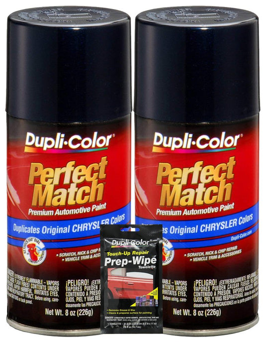 Dupli-Color Deep Sapphire Blue Metallic Perfect Match Automotive Paint for Chrysler Vehicles - 8 oz, Bundles with Prep Wipe (3 Items)