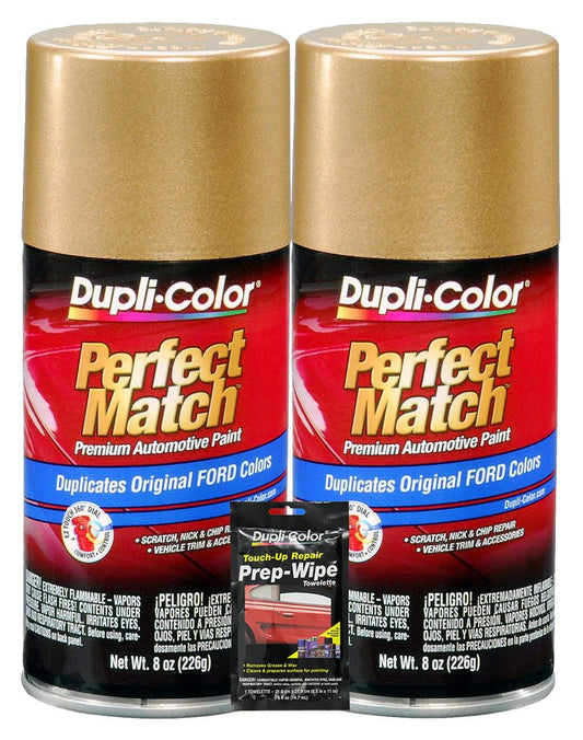 Dupli-Color Sunburst Gold Metallic Exact-Match Automotive Paint For Ford Vehicles - 8 oz, Bundles with Prep Wipe (3 Items)