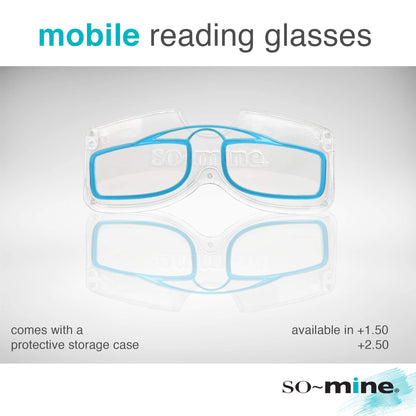 So-Mine Reading Glasses on the Go, +1.50 Magnification, Sits on Nose, Storage Case, Turquoise - As Seen On TV!