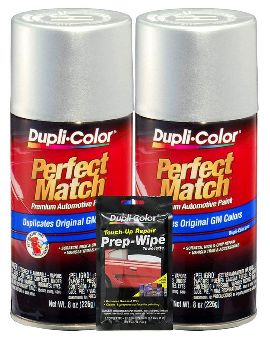 Dupli-Color Galaxy Silver Metallic Exact-Match Automotive Paint for GM Vehicles - 8 oz, Bundles with Prep Wipe (3 Items)