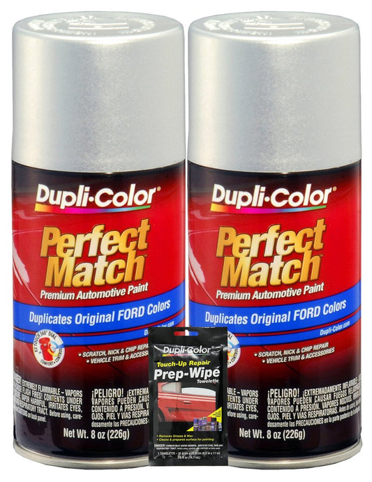 Dupli-Color Silver Frost Exact-Match Automotive Paint for Ford Vehicles - 8 oz, Bundles with Prep Wipe (3 Items)