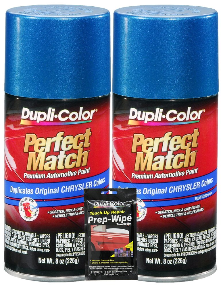 Dupli-Color Intense Blue Pearl Perfect Match Automotive Paint for Chrysler Vehicles - 8 oz, Bundles with Prep Wipe (3 Items)