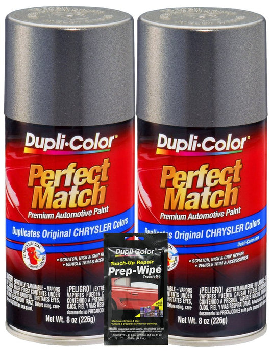 Dupli-Color Charcoal Gray Metallic Perfect Match Automotive Paint for Chrysler Vehicles - 8 oz, Bundles with Prep Wipe (3 Items)