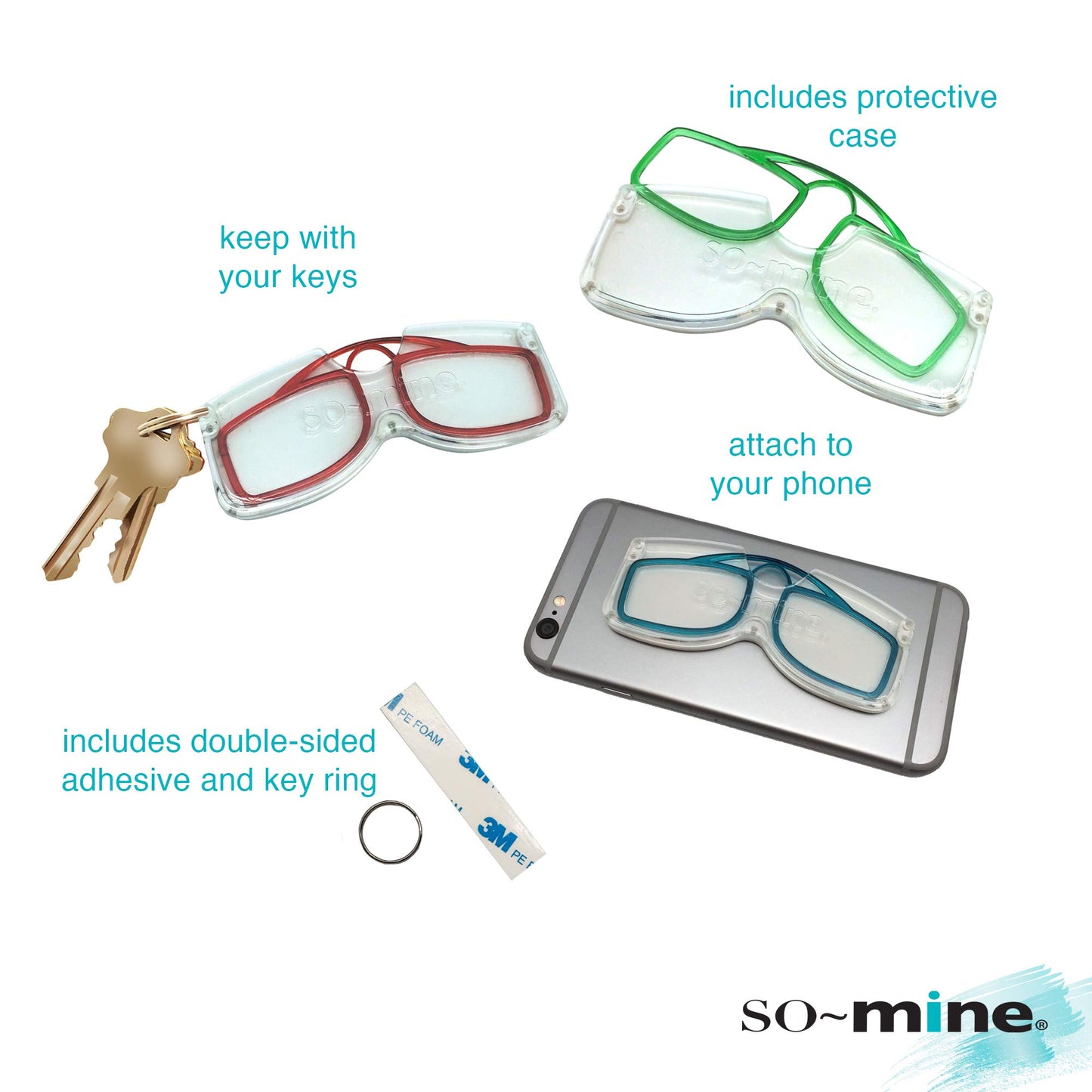 So-Mine Reading Glasses on the Go, +1.50 Magnification, Sits on Nose, Storage Case, Turquoise - As Seen On TV!