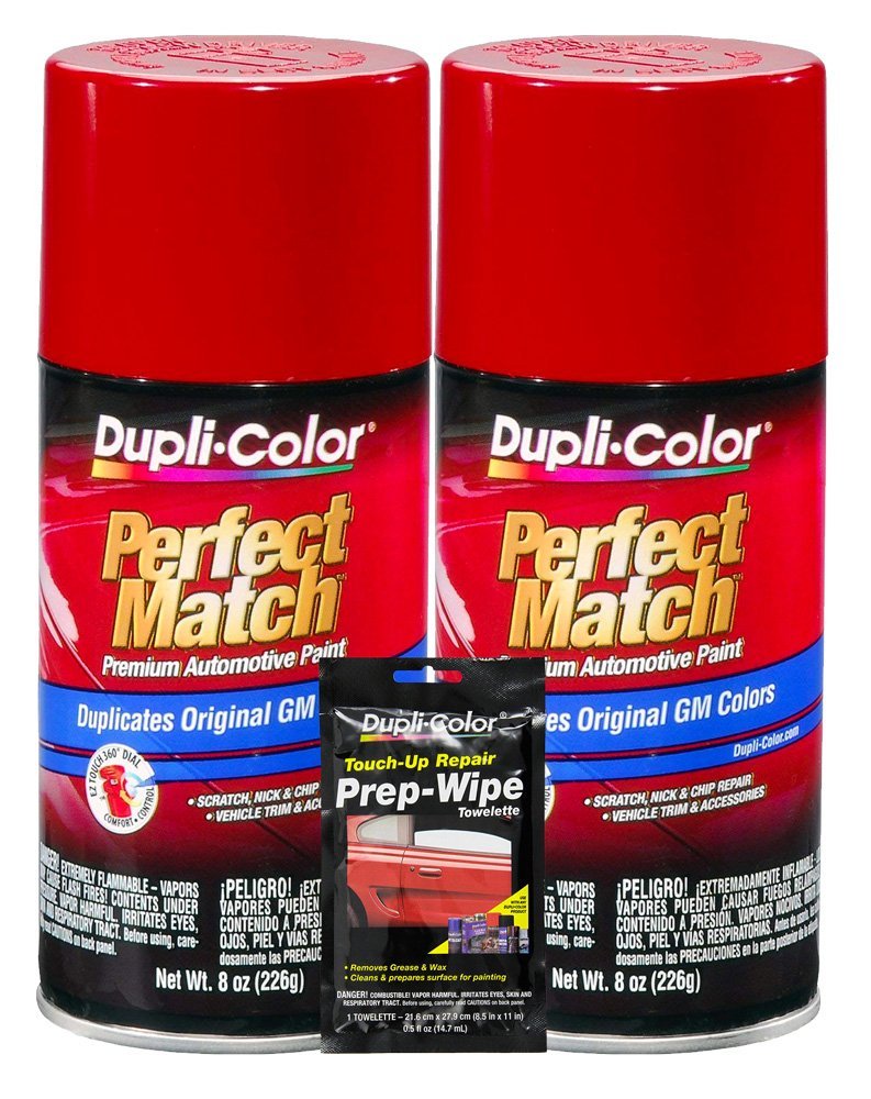 Dupli-Color Bright Red Exact-Match Automotive Paint For GM Vehicles - 8 oz, Bundles with Prep Wipe (3 Items)