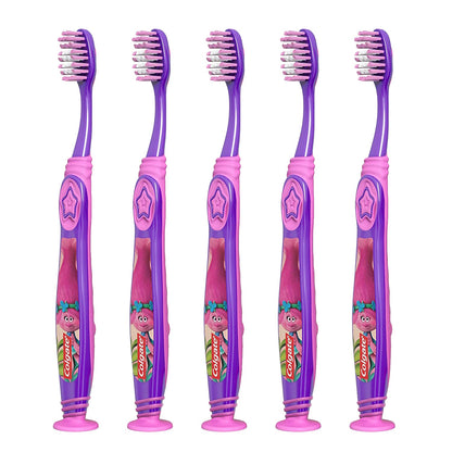 Colgate Kids Toothbrush Trolls with Suction Cup, Extra Soft, Children Ages 5+, (Pack of 6)