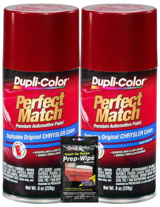 Dupli-Color Claret Red Metallic Perfect Match Automotive Paint for Chrysler Vehicles - 8 oz, Bundles with Prep Wipe (3 Items)