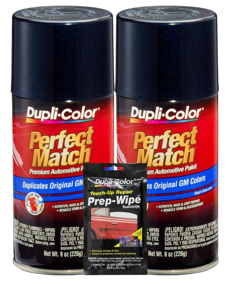 Dupli-Color Dark Ming Blue Metallic Exact-Match Automotive Paint For GM Vehicles - 8 oz, Bundles with Prep Wipe (3 Items)