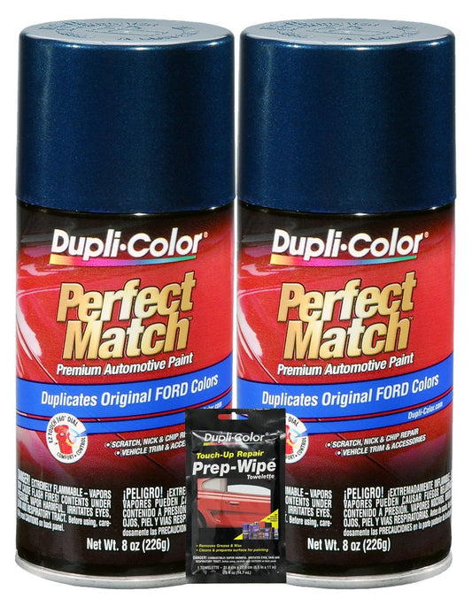 Dupli-Color Dark Blue Metallic Exact-Match Automotive Paint for Ford Vehicles - 8 oz, Bundles with a Prep Wipe (3 Items)