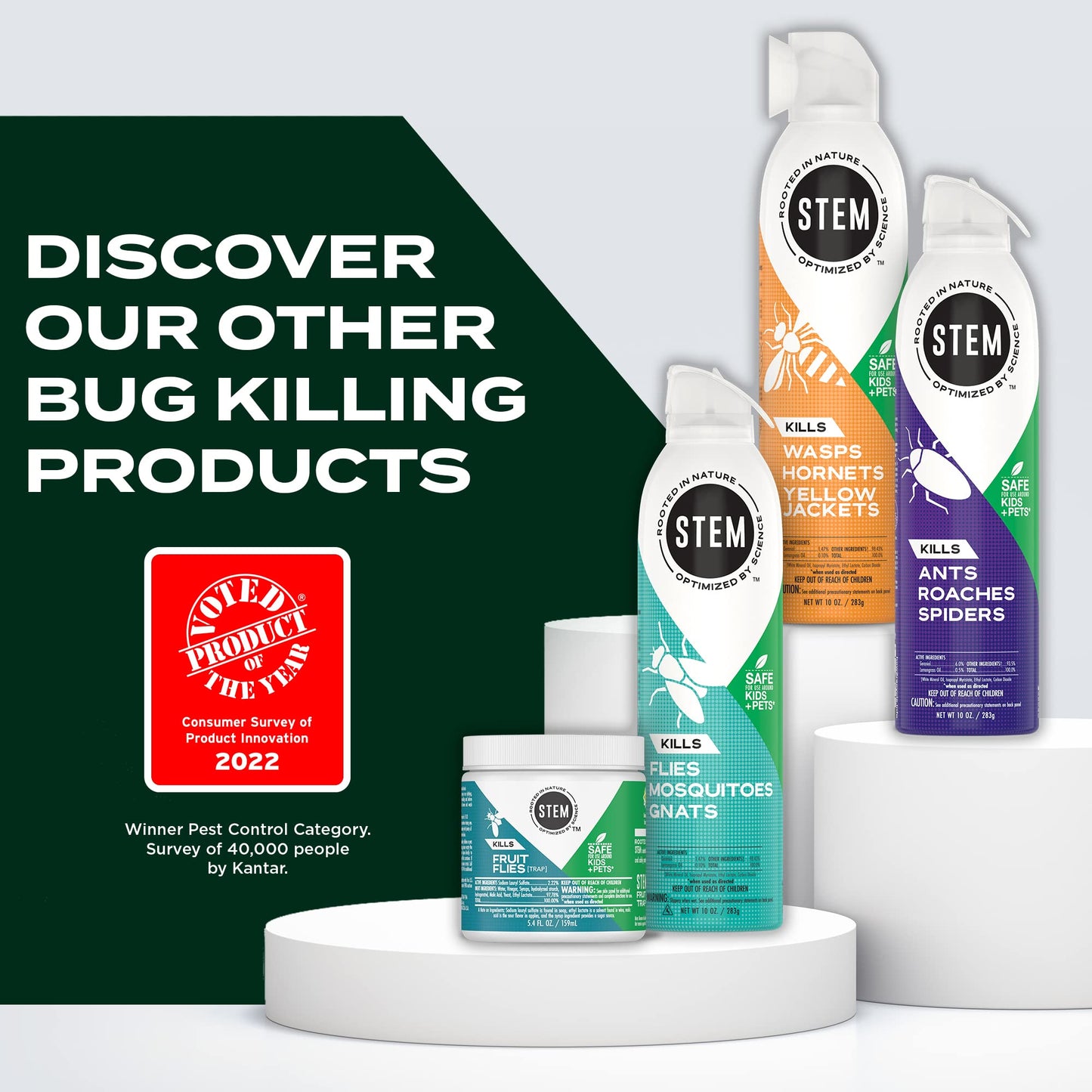 Stem Kills Ants, Roaches and Spiders: Plant-Based Active Ingredient Bug Spray, Botanical Insecticide for Indoor and Outdoor Use; 10 fl oz (Pack of 1)