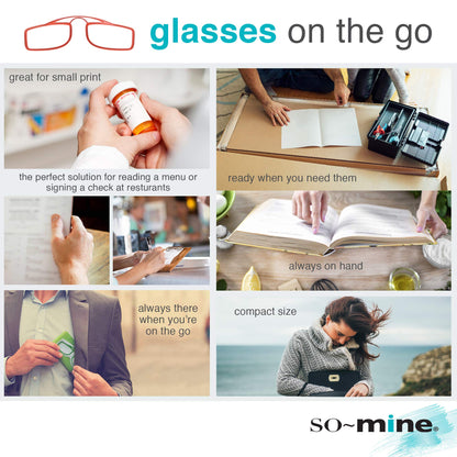 So-Mine Reading Glasses on the Go, +1.50 Magnification, Sits on Nose, Storage Case, Turquoise - As Seen On TV!