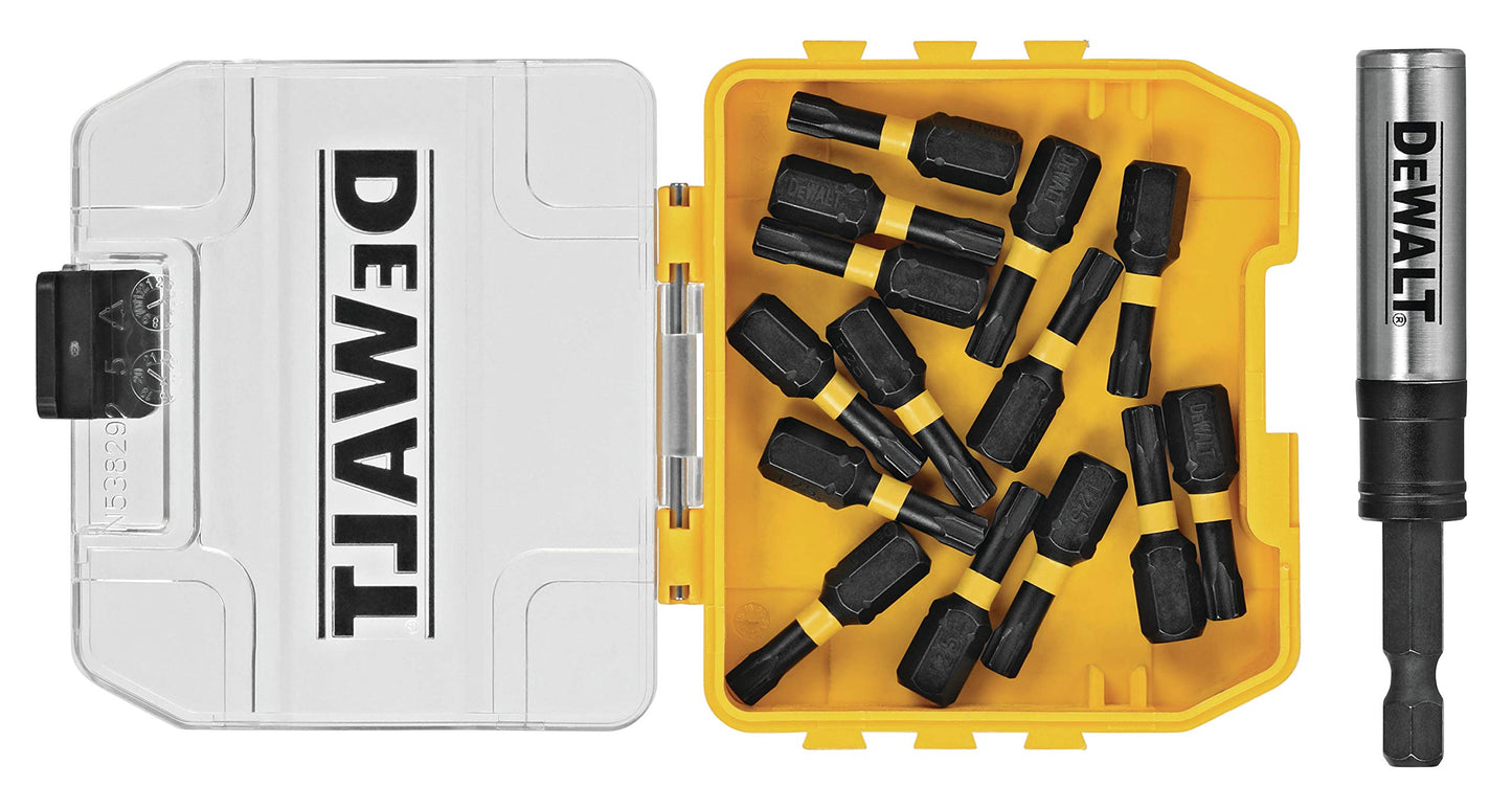 DEWALT FlexTorq Impact Driver Bit Set, Torx, 1/4-Inch x 1-Inch, 15-Piece (DWA3HLD1TX25-15)