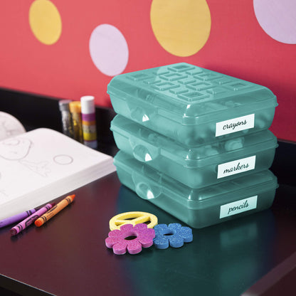 Sterilite Small Pencil Box Plastic, Molokai Blue Tint, 12 Pack