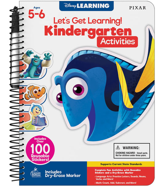 Disney Learning Let's Get learning! Kindergarten Activity Book, Wipe Clean Workbook With Math, Letters, Handwriting, Addition & Subtraction Activities, Reusable Sticker Book for Kindergarteners