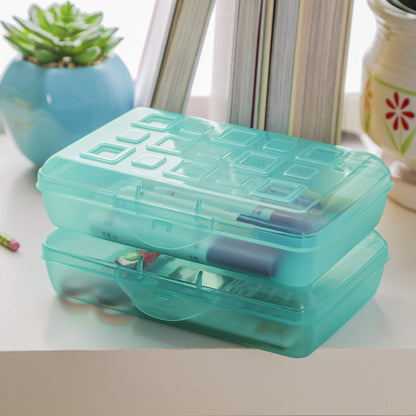 Sterilite Small Pencil Box Plastic, Molokai Blue Tint, 12 Pack