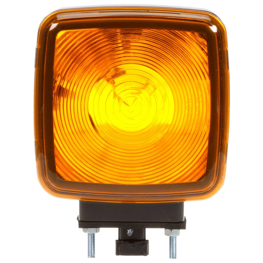 Truck-Lite 5800AA Incandescent Light (Signal-Stat 5800 Series Yellow Square Dual Face, Side Marker, 1 Bulb, 3 Wire, Pedestal Light, 2 Stud, Black, Stripped End)