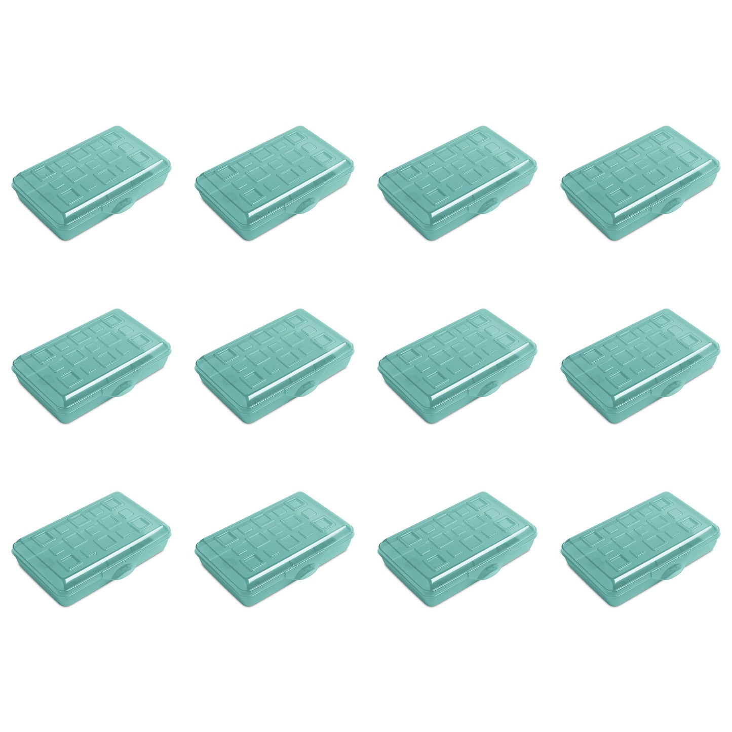 Sterilite Small Pencil Box Plastic, Molokai Blue Tint, 12 Pack