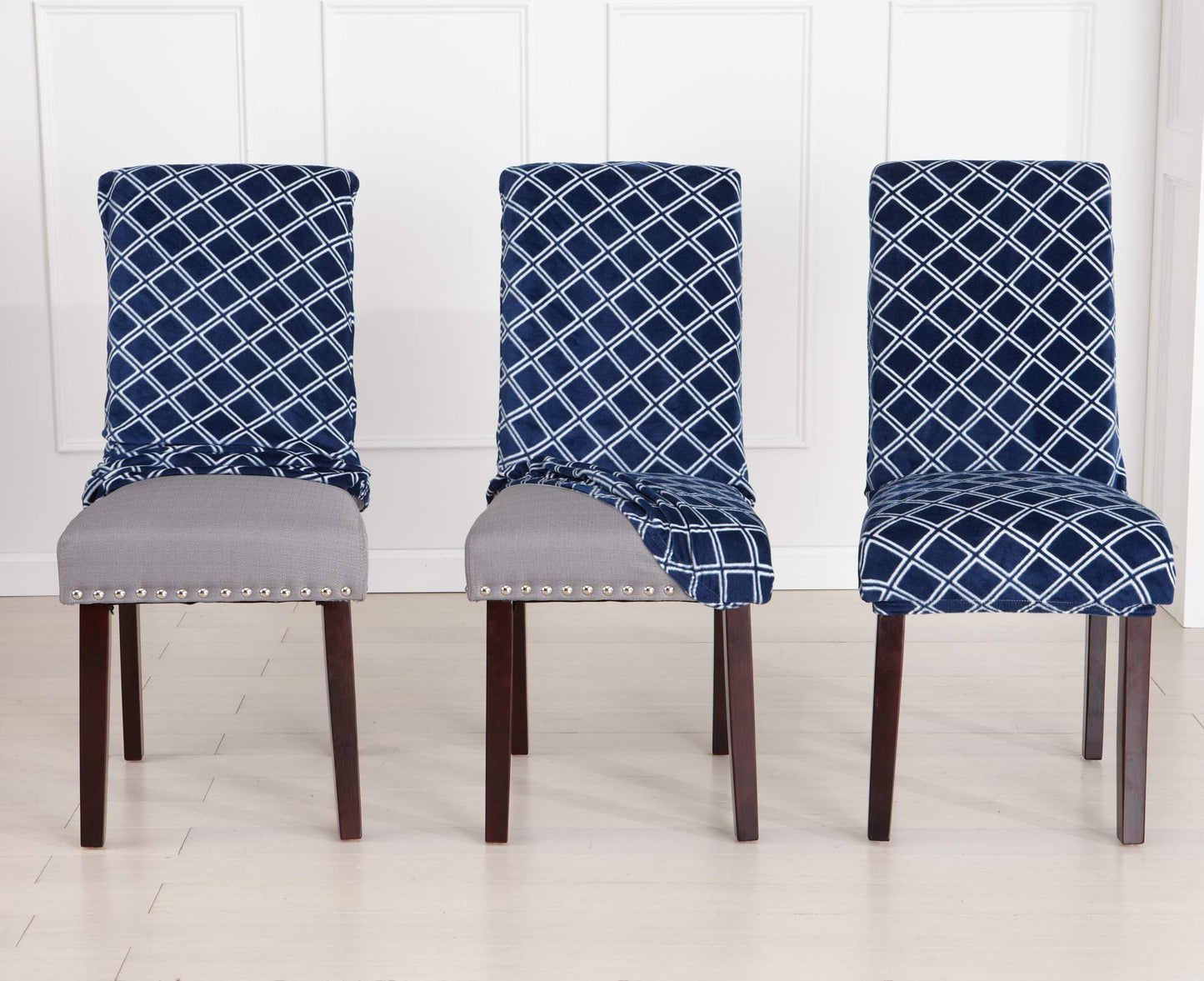 Great Bay Home Printed Velvet Plush Dining Chair Slipcovers. Washable Chair Covers. Summerhill Collection (Set of 2, Grey)