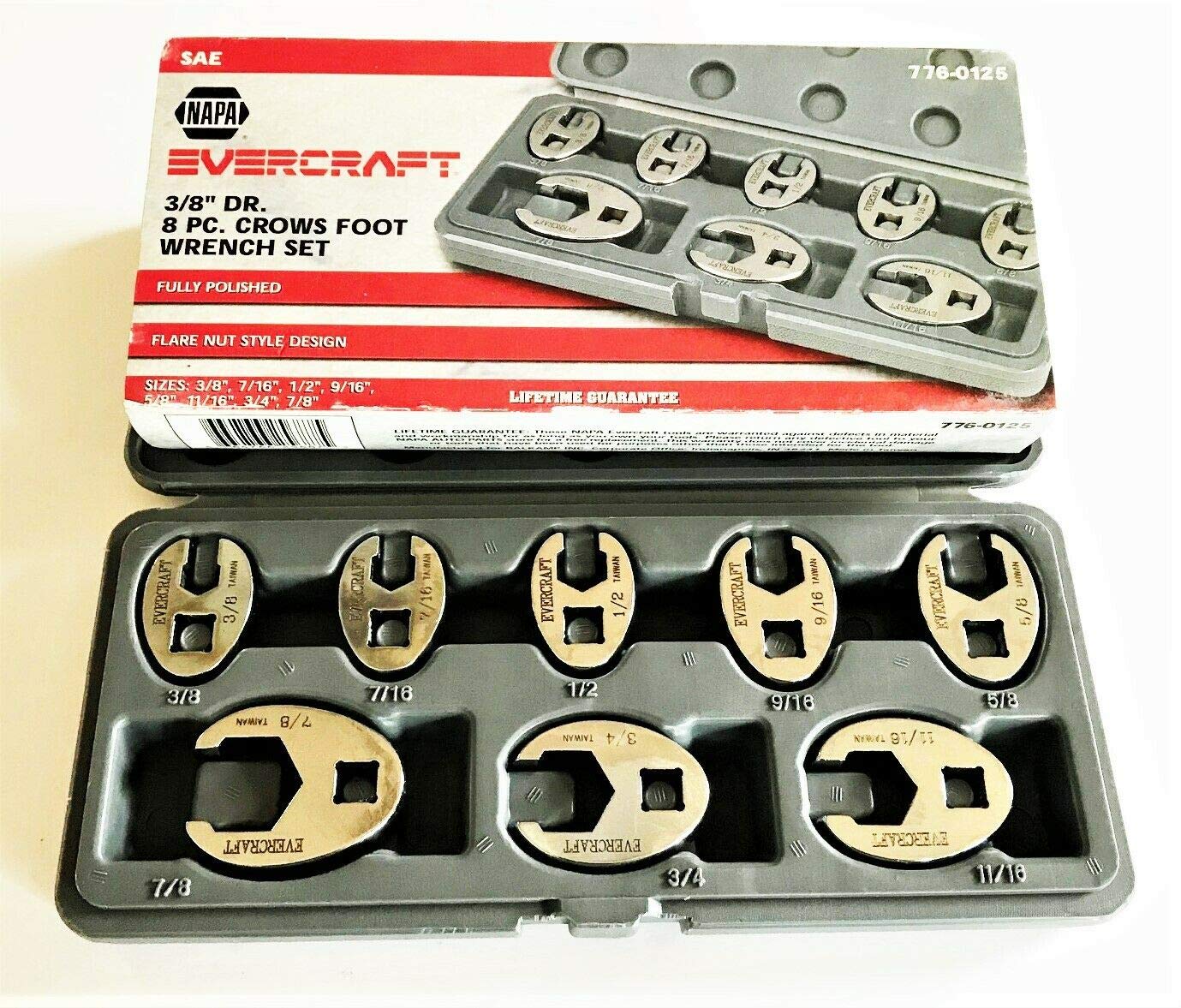 18pc NAPA EVERCRAFT FULLY POLISHED FLARE NUT CROWFOOT WRENCH SET SAE & METRIC