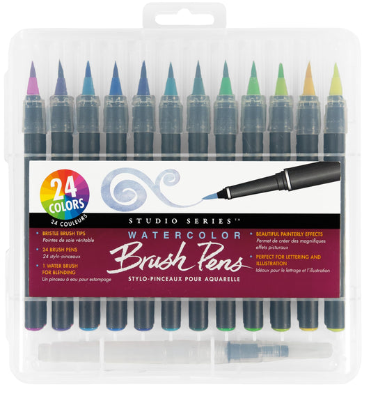 Studio Series Watercolor Brush Marker Pens (Set of 24 pens, plus bonus water brush), Great for Hand Lettering, Calligraphy, Manga, Comics, Adult Coloring Books, Journals, and all DIY Drawing Art