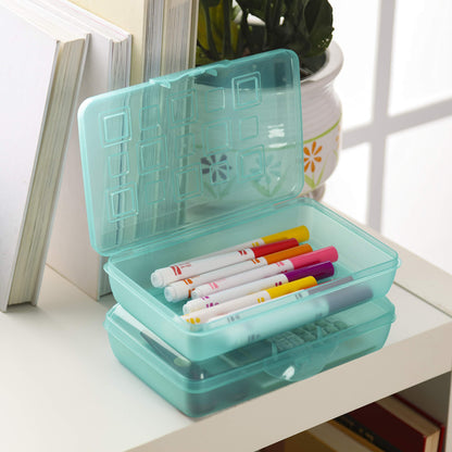 Sterilite Small Pencil Box Plastic, Molokai Blue Tint, 12 Pack