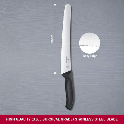 Victorinox" Swiss Classic Wavy Edge Pastry Knife with 26 cm Blade, Stainless Steel, Black, 30 x 5 x 5 cm