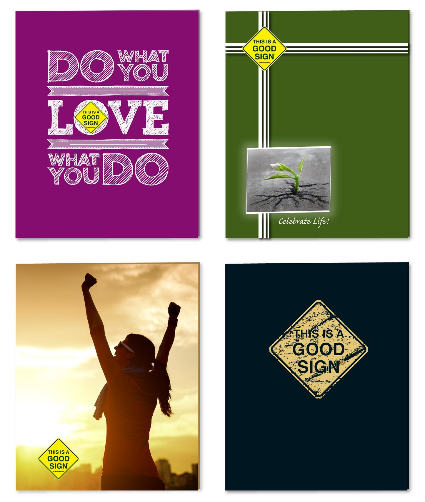 Roaring Spring"It's a Good Sign" Pocket Folders, Film-Laminated Exterior, 11 x 8.5 Inches Capacity, Assorted Designs