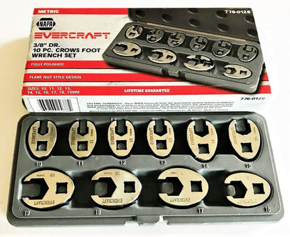 18pc NAPA EVERCRAFT FULLY POLISHED FLARE NUT CROWFOOT WRENCH SET SAE & METRIC