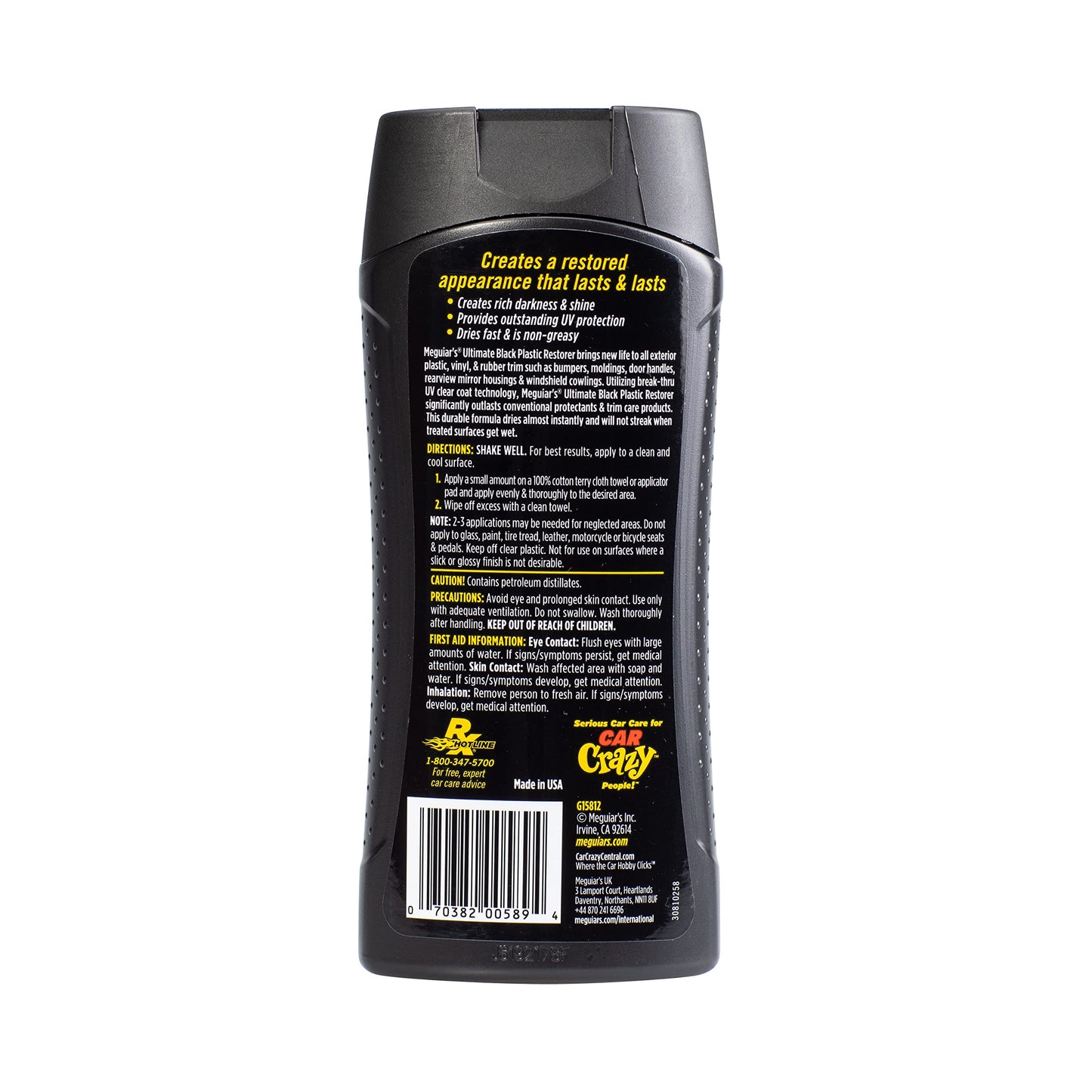 Meguiar's Ultimate Black Plastic Restorer - Restores Black Plastic & Faded Trim Pieces While Adding Durability & UV Protection - 12 Oz