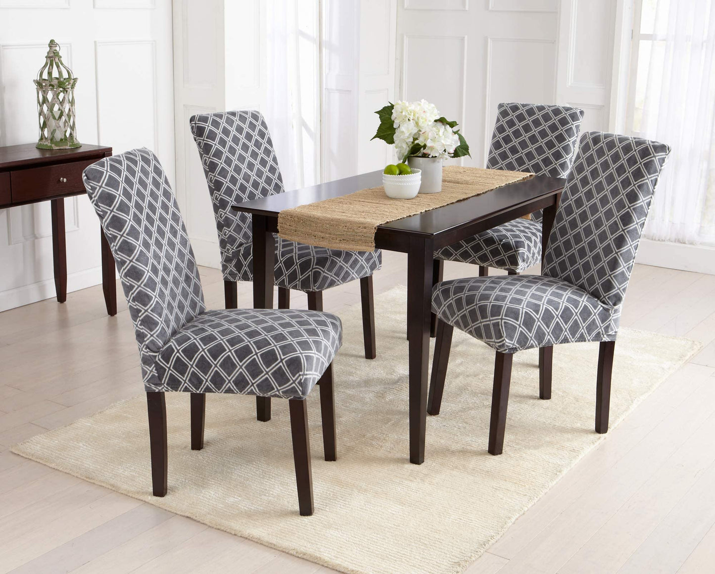 Great Bay Home Printed Velvet Plush Dining Chair Slipcovers. Washable Chair Covers. Summerhill Collection (Set of 2, Grey)