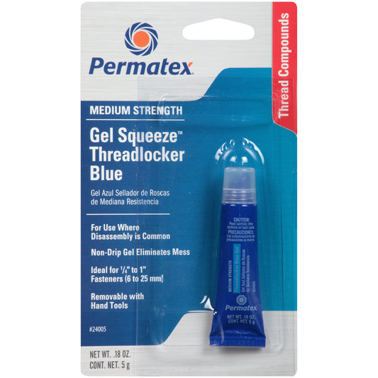 Permatex 24005-6PK Medium Strength Threadlocker Blue Gel, 5 g Gel Squeeze Tube (Pack of 6)