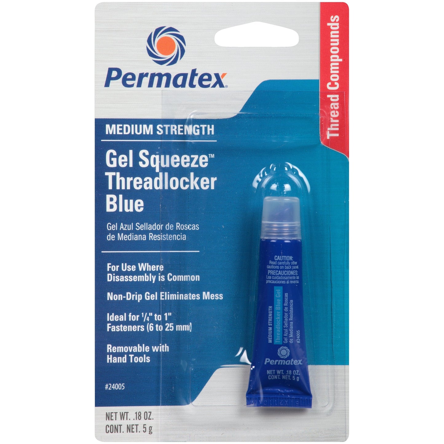 Permatex 24005-6PK Medium Strength Threadlocker Blue Gel, 5 g Gel Squeeze Tube