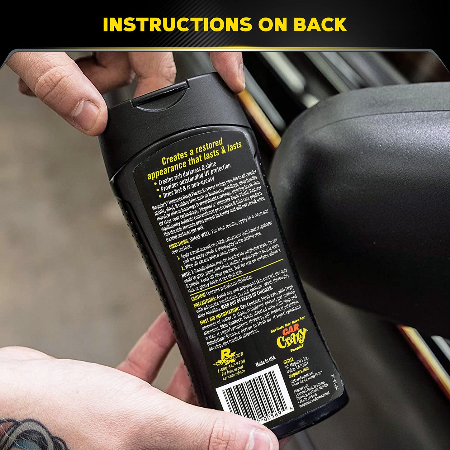 Meguiar's Ultimate Black Plastic Restorer - Restores Black Plastic & Faded Trim Pieces While Adding Durability & UV Protection - 12 Oz
