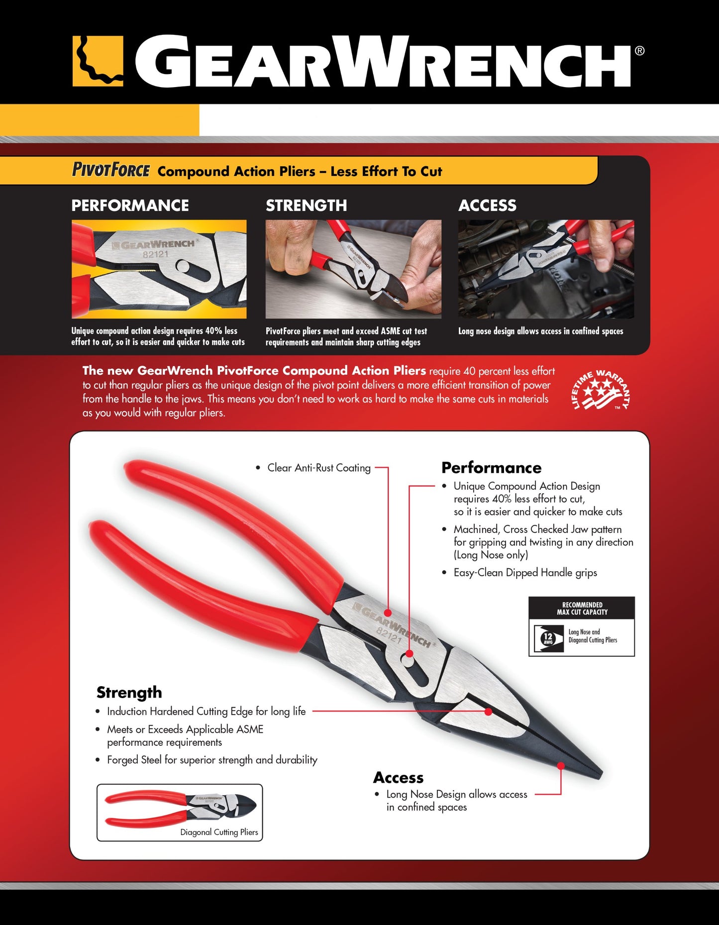 GEARWRENCH PivotForce™ Diagonal Cutting Compound Action Pliers, 8" - 82120