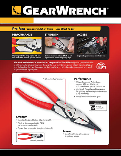 GEARWRENCH PivotForce™ Diagonal Cutting Compound Action Pliers, 8" - 82120